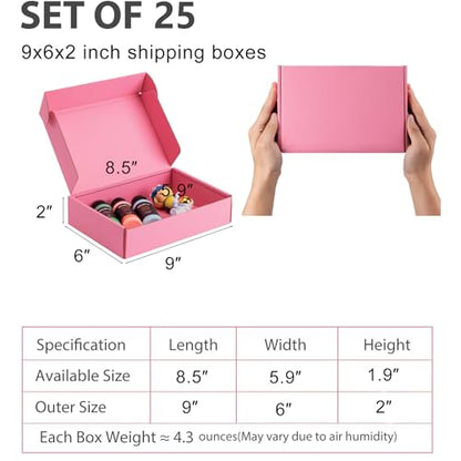 9x6x2 inch Pink Shipping Boxes for Small Business- Set of 25 - color: Pink, size: 9x6x2 Inch