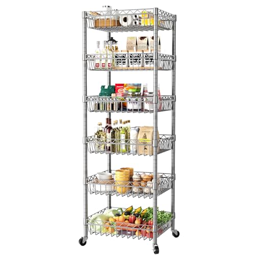SINGAYE 6 Tier Shelf Wire Shelving Adjustable Storage Shelves Basket Rack - color: Silver, size: 6-Tier[13.5"Dx13.5"Wx63"H]