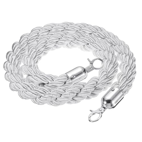 PATIKIL Stanchion Rope, 1.2m/3.9Ft Barrier Rope Twisted Post Ropes for Posts Stands Queue Divider Crowd Control of Hotel, White Silver - color: White, Silver, size: 3.9Ft