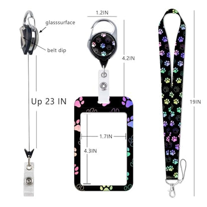 Black Lanyards with ID Badge Holder, Plastic Vertiacl Card Holder with Heavy Duty Retractable Reel Clip, Cute Paw Neck Lanyard for Kids, Girl, Women, Nurse - color: Paw
