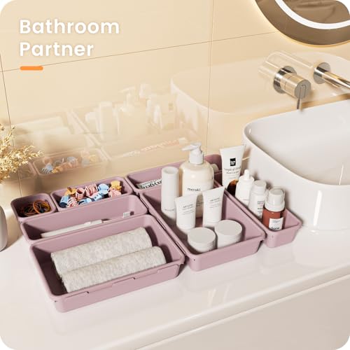 A-LuGei 【Military Grade】 Drawer Organizer for Vanity Bathroom Makeup Desk - color: Lilac