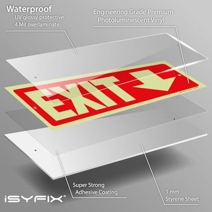 iSYFIX Exit Signs with Down Arrow, 2 Pack, 12x4 Inch, Glow in Dark - color: Plastic Down Glow, size: 2 Pk 12x4