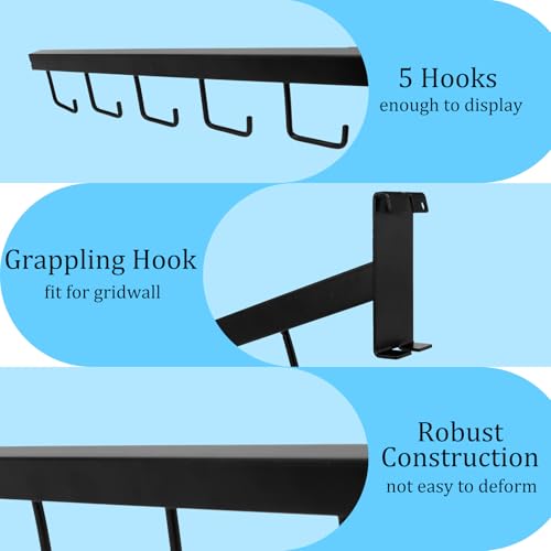 6 Pack Gridwall Waterfall Faceout with 5 Hooks, 16.5 Inch