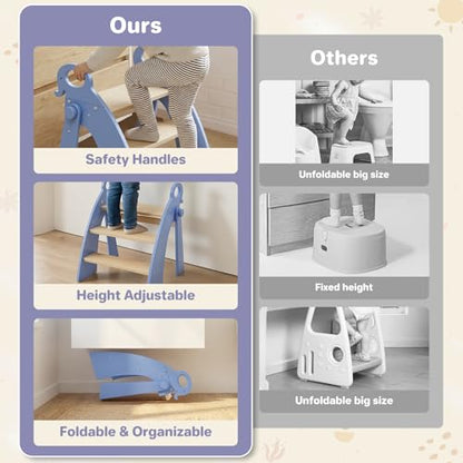 Step Stool for Toddlers & Kids, Bathroom Sink, 3-Step Foldable, Blue - color: 3 Step Blue