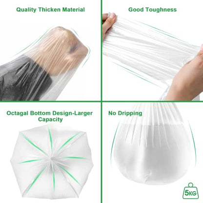 WAIKAS 8 Gallon Trash Bags, 1.12-mil, Flat Top, Unscented, White, 42 Count - color: White, size: 8 Gal-42ct