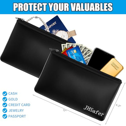 6400℉ Fireproof Money Bags with Zipper,Cash Safe Pouch,11''x6.3'' - color: Black