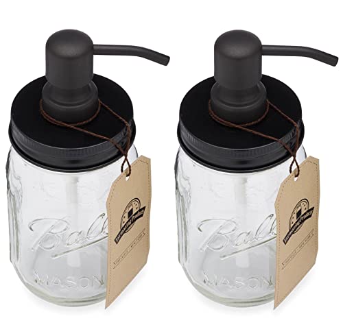 Jarmazing Products Mason Jar Soap Dispenser - Black - with 16 Ounce Ball Mason Jar - Made from Rust Proof Stainless Steel - Two Pack - size: Pack of 2