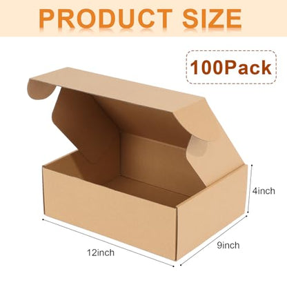 Qilery 100 Pcs 12x9x4'' Shipping Boxes Corrugated - size: 12 x 9 x 4 inches