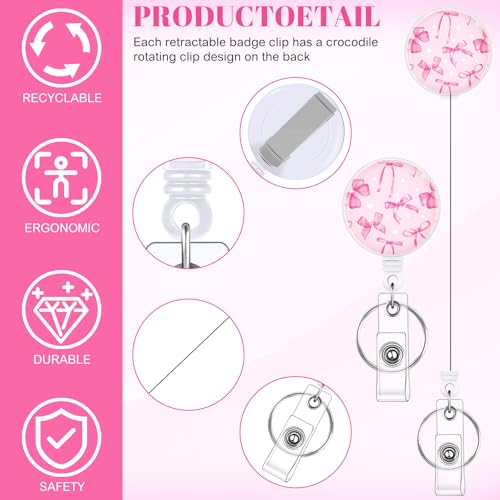 3 Pack Bow Badge Holder Set, Retractable ID Reel with Clip, Pink - color: Pink Bow