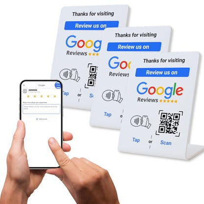 NFC Tap Google Review Stand, White, Large 5.1"x3.5", 3-STANDS - color: White, size: 5.1"x3.5" - 3 STANDS