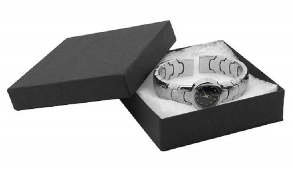 RJ Displays 6 Pack Cotton Filled Matte Black Cardboard Jewelry Boxes for Necklace, Bracelet boxes, Watch & Small Gifts box, Jewelry Gift Boxes Size 3 1/2" x 3 1/2" x 1" Inch - - color: Matte Black