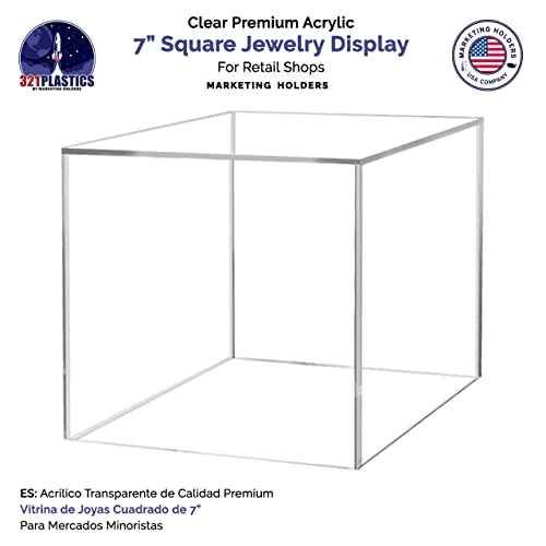 7 Inch Acrylic Display Riser Box with One Open Side No Lid Versatile Clear Square Retail Product Platform and Merchandise Storage Bin No Assembly by Marketing Holders - size: 7"w 7"d x 7"h