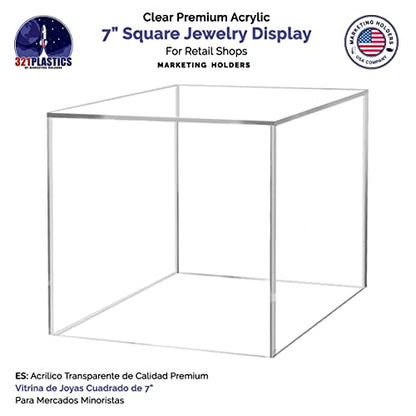 7 Inch Acrylic Display Riser Box with One Open Side No Lid Versatile Clear Square Retail Product Platform and Merchandise Storage Bin No Assembly by Marketing Holders - size: 7"w 7"d x 7"h