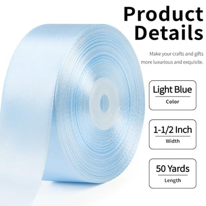 Mauproy Light Blue Satin Ribbon,1-1/2 Inch, 50 Yards - color: Light Blue
