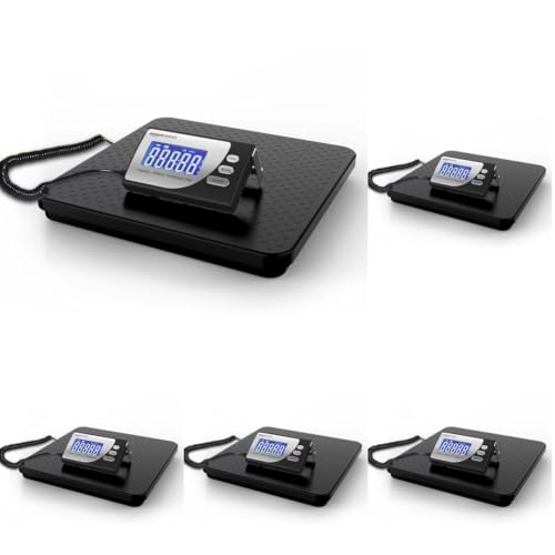Amazon Basics Digital Postal Scale with Tare Function, Heavy Duty, Aluminium Platform, 440 lb Capacity, Digital Shipping, Portable, Black, 440 lb (Pack of 5) - size: 440 lb (Pack of 5)