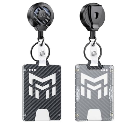 MNGARISTA Retractable Badge Holder, Heavy Duty Badge Reel Keychain with Belt Clip, 3K Carbon Fiber ID Card Holder Lanyard with 32.28" Retractable Key Chain, Black（2 Pack） - color: Black Keychain & Holder 2 Pcs