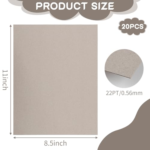 Chipboard Cardboard 8.5 x 11 inch, 20 Sheets of 22 Point Kraft Board, Flat Cardboard Inserts for Shipping, Mailing, Packing, DIY Crafts - color: Grey