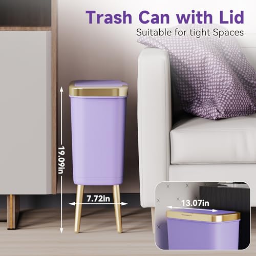 Procade Purple Bathroom Trash Can with Lid and Legs,Small Gold Garbage Can - color: Purple