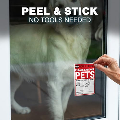 Pet Alert Safety Fire Rescue Sticker, 4 x 6 Inch Adhesive Vinyl, 4 Pack