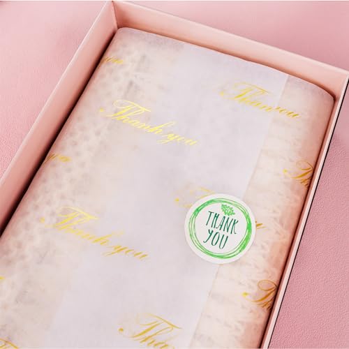 MR FIVE 100 Sheets White with Gold Thank You Tissue Paper Bulk,20" x 14",Golden Thanks You Tissues Paper for Packaging and Gift Bags,Small Business