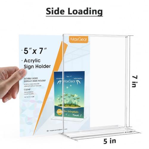 MaxGear 12 Pack Acrylic Sign Holder 5x7 inch Double-Sided Display, Vertical - size: 5"x7"- 12 Pack