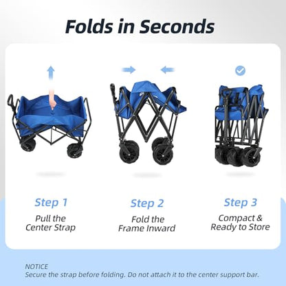 EchoSmile Wagons Carts Foldable Heavy Duty 350Lbs Capacity, Blue - color: Blue-arrow