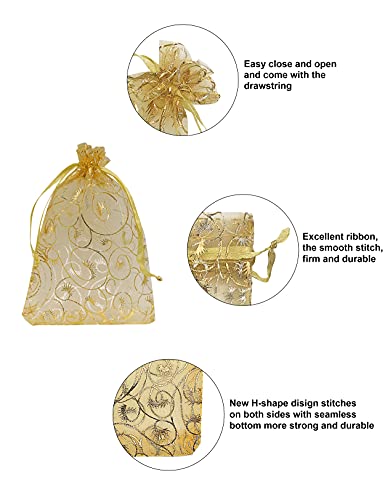 Jexila 100PCS Gold Organza Bags 4x6 inch with Drawstring Jewelry Gift Bags for Wedding Party Favor Pouches Christmas Small Mesh Bags (Gold) - color: Gold 4X6