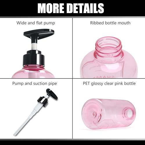 Shampoo and Conditioner Dispenser Set, YACEYACE 3Pcs 16.9oz - color: Clear Pink
