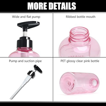 Shampoo and Conditioner Dispenser Set, YACEYACE 3Pcs 16.9oz - color: Clear Pink