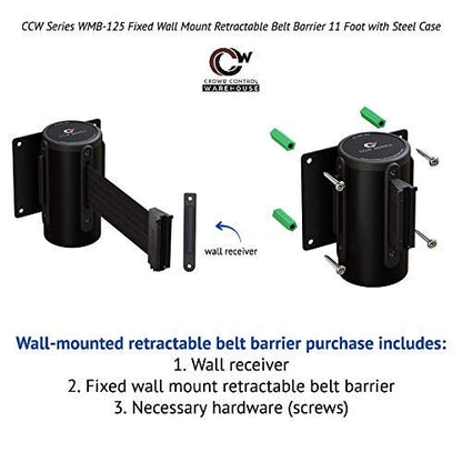 Crowd Control Warehouse WMB-125 Fixed Wall Mount Retractable Belt Barrier - color: Black and Yellow, size: Solid Color