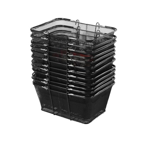 12PCS Black Metal Shopping Baskets with Handles, Portable Retail Baskets Wire Shopping Basket, Large Wire Mesh basket Hand Basket Set for Stores, Supermarket, Retail, Groceries - color: Black#3