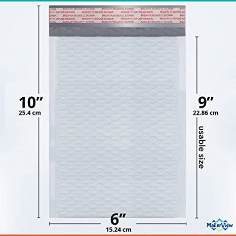 Bubble Mailers 6x10, Self Seal Poly Padded Envelopes #0, 250 Pack Bulk - color: White, size: 6"x10" / 250 Pack