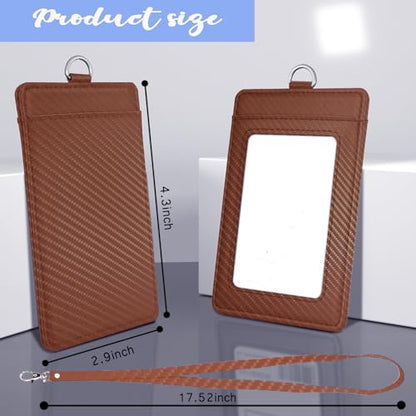 Carbon Fiber Work ID Card Holder with Lanyard,Brown - color: Color a
