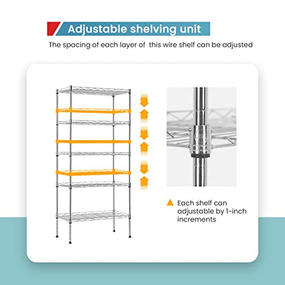 BestOffice | 5-Tier Wire Shelf with Wheels | 21.5" x 11.6" x 47.6" | Chrome - color: Chrome, size: 21.5L x 11.6W x 47.6H