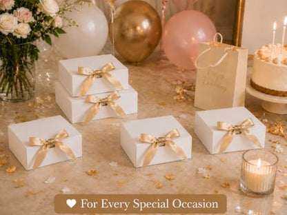 Xylitic Small Gift Boxes with Lids, White Gift Boxes with Ribbon, 10 Pack