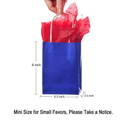 Mini Blue Paper Bag with Handle 6x4.5x2.5 inch for Birthday Wedding New Year, 24 counts - color: 6x4.5x2.5,small size,royal blue
