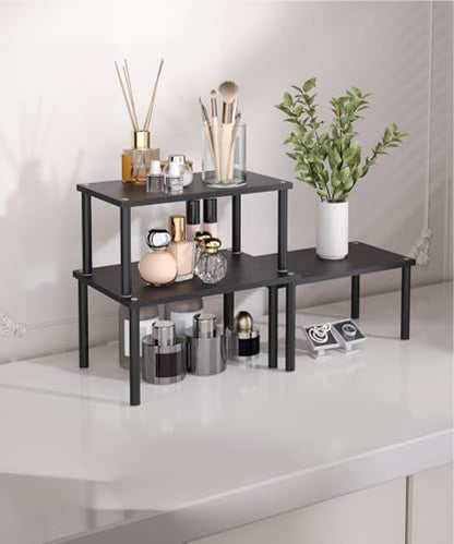 Set of 3 Bamboo Cabinet Organizer Shelf,Medium(Black) - color: Black, size: Medium