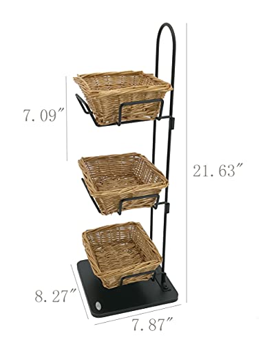 FixtureDisplays® Mini 3 Tier Wicker Basket Organizer Stand for Tabletop Display, 8.3 X 8.3 X 22.5" 119999-NPF