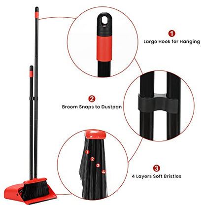 TreeLen Broom and Dustpan Set, 52 inch Broom and Dust Pan Combo for Home - color: Red Broom