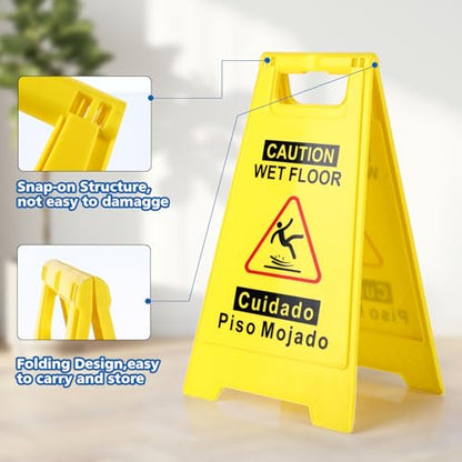 WOUSEDO 1-Pack Caution Wet Floor Sign,17.5" Height,Bright Yellow Double-Sided Folding A-Shaped Frame Design, Bilingual Caution Message - color: 1PACK Yellow