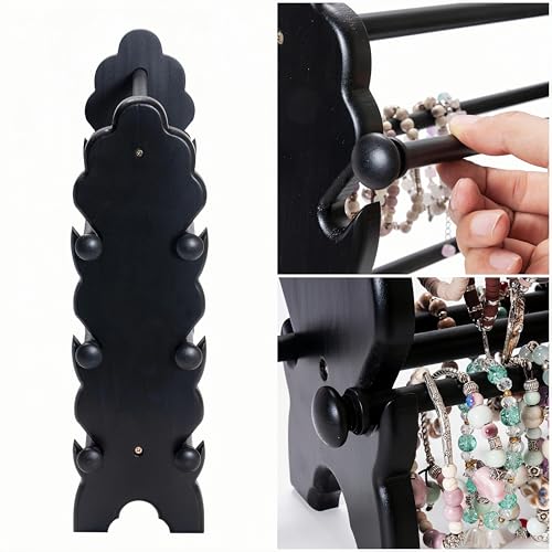 Two-Sided Wooden Bracelet Holder Display Stand with 6 Removable Holders - style: 6 Tier-Black