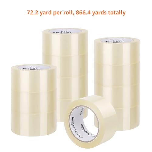 Amazon Basics Shipping Packing Tape for Packaging, Moving and Storing, Clear, 1.88 in x 72.2 yards, 1.8mil Thickness, 12-Roll - size: 1.88 in x 72.2 yards, 1.8mil thickness