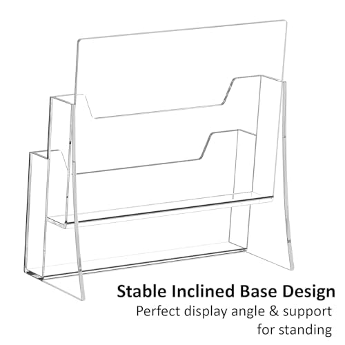 Acrylic Brochure Holder 8.5 x 11 Inch, 2 Tier, Flyer, Countertop Organizer