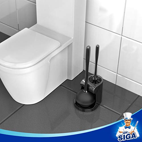 MR.SIGA Toilet Plunger and Brush Combo for Toilet Cleaning, Black, 2 Set - color: Black, size: 6.3 x 8.2 x 18.1 inch