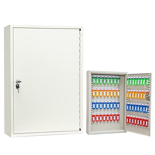 64-Key Wall Mount Locking Key Cabinet Lock Box, Metal Key Organizer, White - color: White, size: 64 KEY