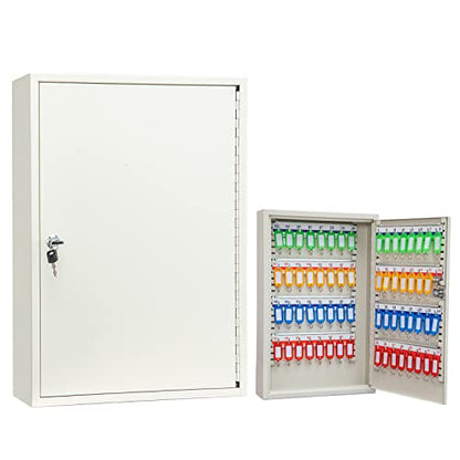64-Key Wall Mount Locking Key Cabinet Lock Box, Metal Key Organizer, White - color: White, size: 64 KEY