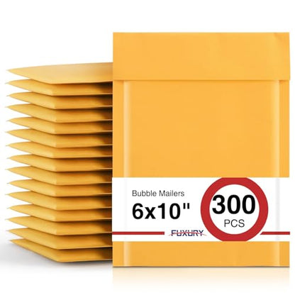 Fuxury Kraft Bubble Mailer 6x10" 300 Pack Usable Size 6x9" Padded Envelopes - color: Yellow, size: 6x10" 300PC