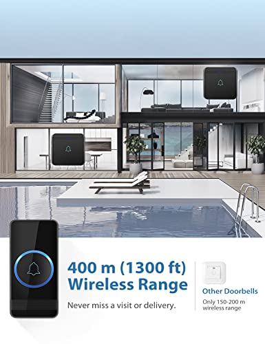 AVANTEK Wireless Doorbell, 1300 ft Range, Waterproof, 2 Receivers, Black - color: Black