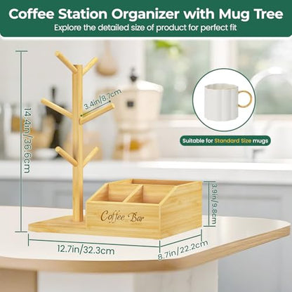 EsLuker.ly Mug Tree Holder Stand, Countertop Bamboo Coffee Cup Organizer - color: Bamboo