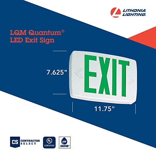 Lithonia Lighting Quantum LED Emergency Exit Sign, Thermoplastic Exit Only Sign with Stencil-Faced White Housing and Green Letters (LQM S W 3 G 120/277 M6) - color: Green, size: 11.75" | Sign Only